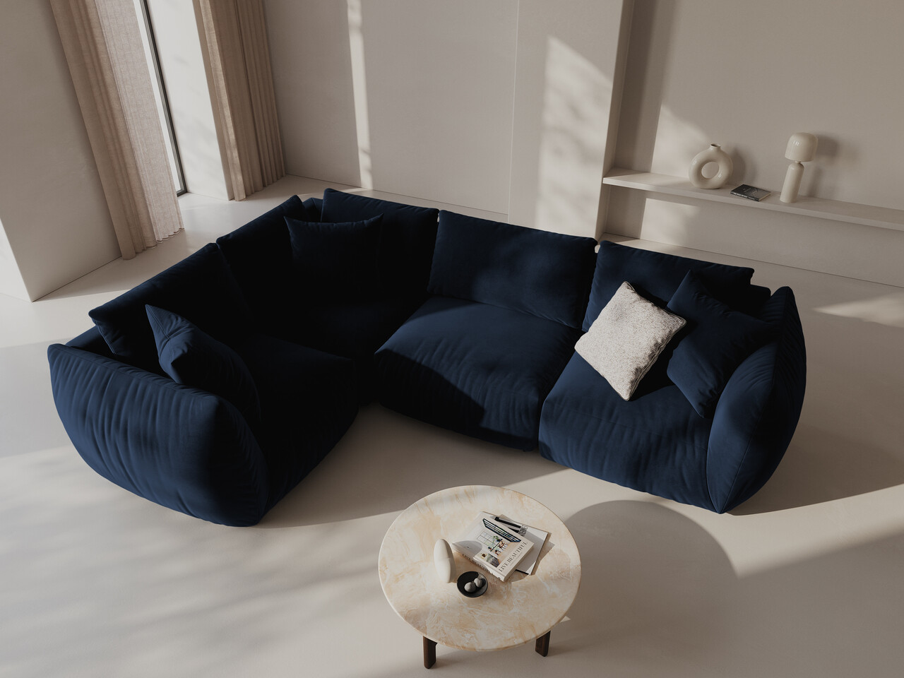 Coltar stanga 4 locuri, Chris-184, Micadoni Home, 295x210x80 cm, catifea, albastru regal Colțare